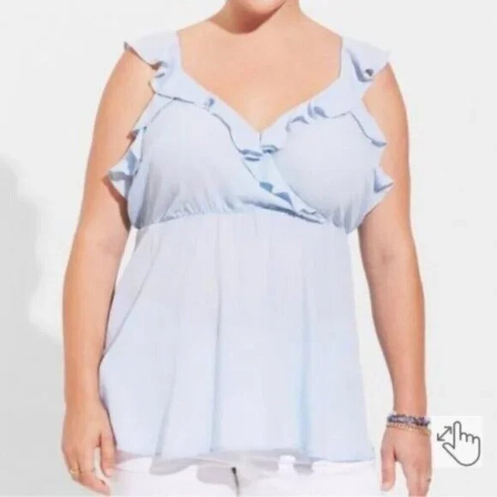 Torrid Tank Top Size 2/2X Peplum Georgette Ruffle NWOT Skyway Light Blue